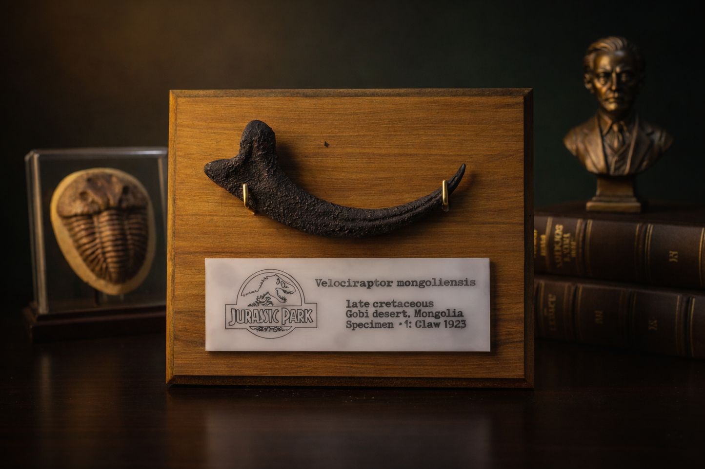 raptor claw clean finish display plaque jurassic park style mounted specimen
